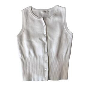 White Ivory Button Up Sleeveless Sweater Women's Size Medium